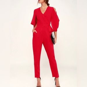 Red open back jumpsuit